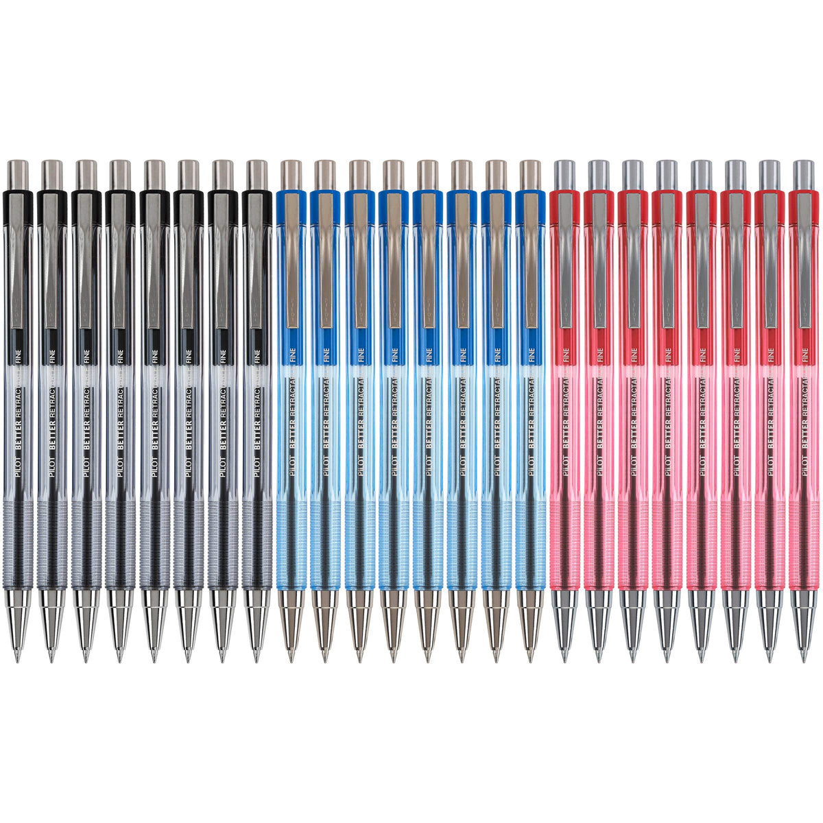 Pilot Better Ball Point Retractable Pen Assortment, Fine Point, 8 Each Black, Blue, and Red (24 Pens Total)