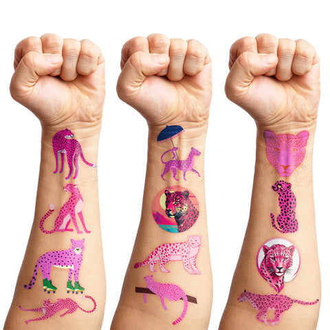 Generic 96 PCS Pink Cheetah Print Temporary Tattoos Theme Birthday Party Favors Supplies Decorations Decor for Girls Boys Classroom School Prizes Rewards