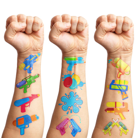 Generic 96PCS Water Squirt Gun Temporary Tattoo Stickers Pool Birthday Party Favors Decorations Supplies Decor Theme for Boys Girls School Classroom Activity Outdoor Prizes Rewards, Blue