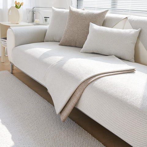 JUNLEBUYI Sofa Cover, Cotton Linen Couch Covers, Universal Sofa Covers 2 Seater / 4 3 1 Seater, L Shape Sofa Cover, Non Slip Sofa Cover, Sofa Slipcovers for Sofa Protector (90×70cm,Off-white)