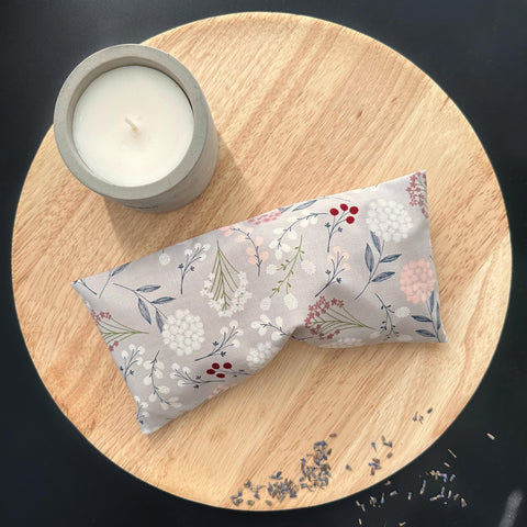 100% USA Handmade, Washable Cotton Eye Pillow 9", Moist Heat Eye Compress, Hot/Cold Rice & Lavender Therapy Pack (Berry Leaves, Lavender + Rice)