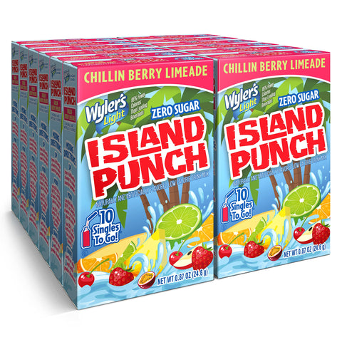 Wyler's Light Island Punch Singles To Go, Water Drink Mix, Chillin Berry Limeade, 10 Count, Pack Of 12 (120 Single Servings)