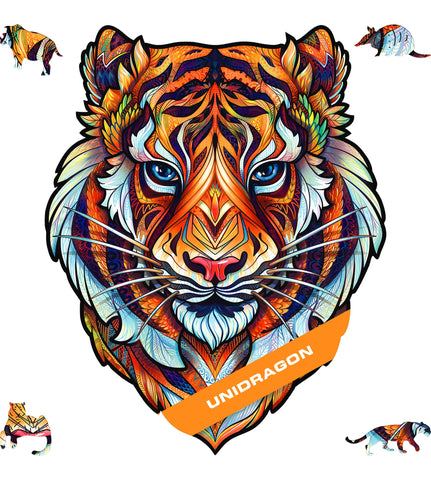 UNIDRAGON Wooden Jigsaw Puzzles - Lovely Tiger, 104 pcs, Small 7.4"x9.3", Beautiful Gift Package, Unique Shape Best Gift for Adults and Kids