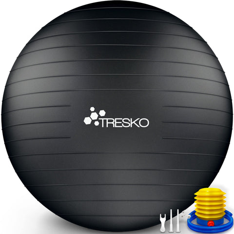 TRESKO® Anti Burst Gym Ball | 55 cm 65 cm 75 cm 85 cm | Exercise Ball | Yoga Ball | 300 kg | with Air Pump | Black | 65cm