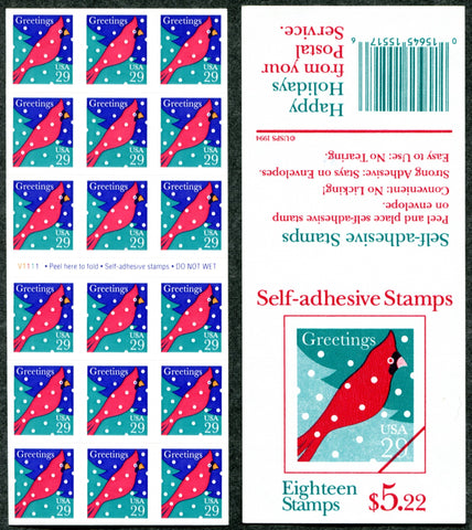 Red Cardinal in Snow (Scott #2874) Booklet of 18 x 29ÃƒÆ’Ã¢â‚¬Å¡Ãƒâ€šÃ‚Â¢ US Postage Stamps
