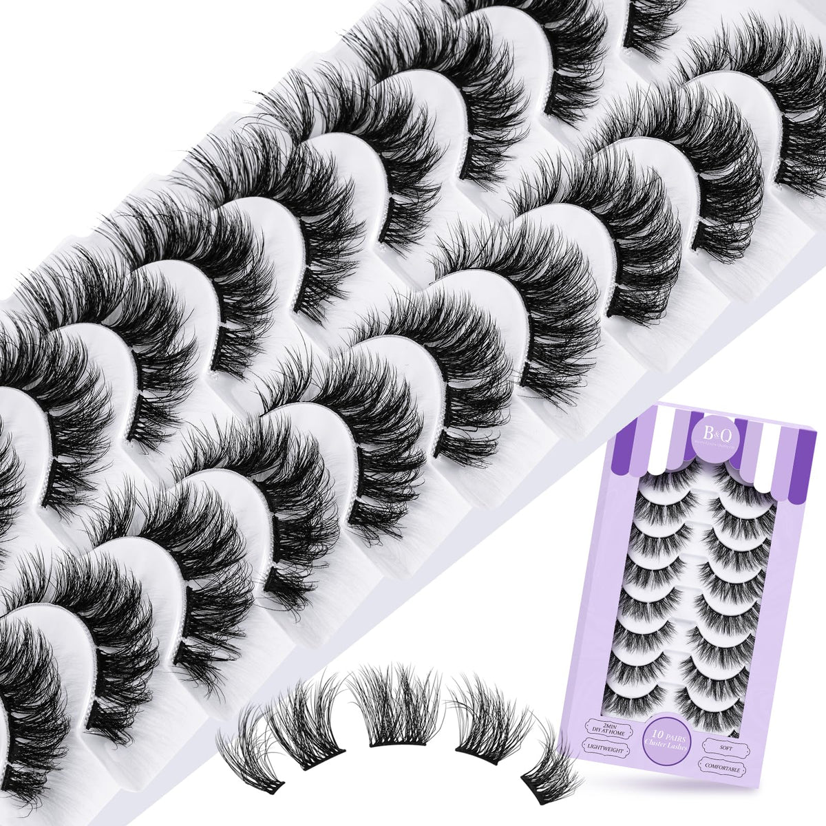 Lash Clusters P09 10 Pair Eyelash Clusters B&Q Cluster Eyelash Extensions Wispy Cluster Lashes Diy Lash Extension Clusters Eyelash Extension Strips Lashes 10 Pairs Multipack(FDDM-P09)