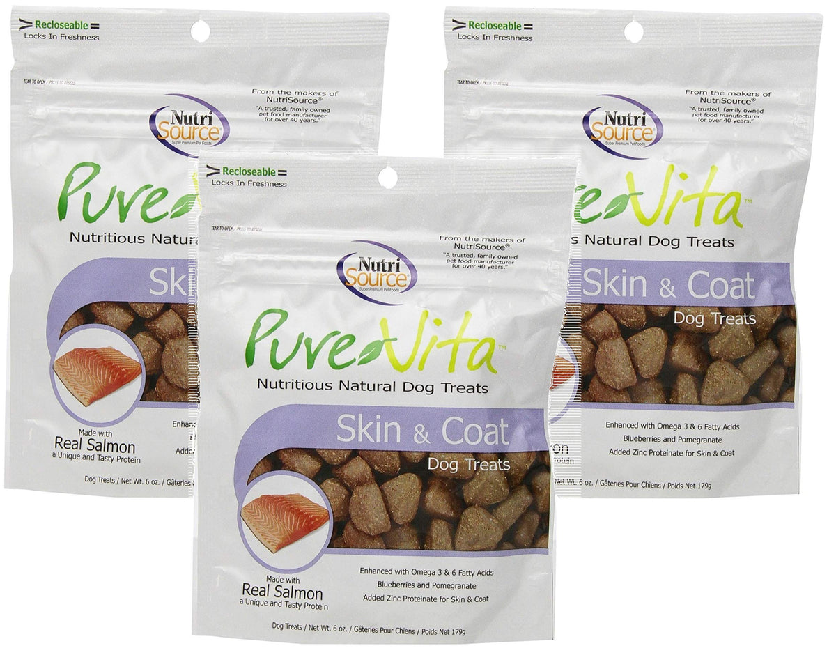 Pure Vita Skin & Coat Dog Treats With Real Salmon, 6Oz (3-Pack)