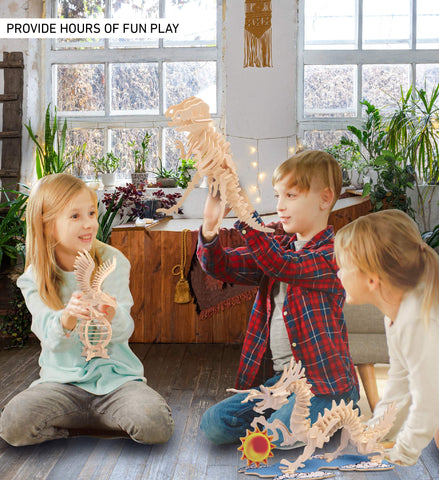 Puzzled 3D Puzzle Dragon Wood Craft Construction Model Kit, Fun Unique & Educational DIY Wooden Toy Assemble Model Unfinished Crafting Hobby Puzzle to Build & Paint for Decoration 62 Pieces Pack