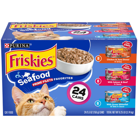 Purina Friskies Gravy Wet Cat Food Variety Pack, Seafood Prime Filets Favorites - (24) 5.5 oz. Cans