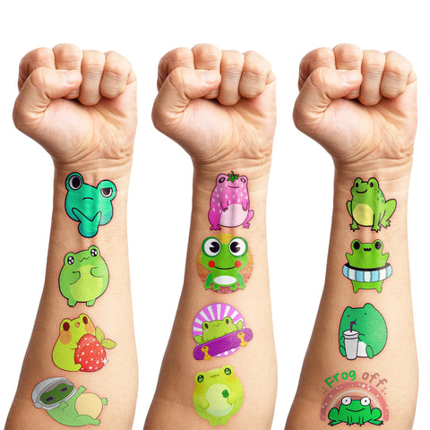 Cute Frog Temporary Tattoos Sticker Theme Themed Birthday Party Supplies Favors Decorations Decor 8 Sheets 85PCS Funny Tattoo Stickers Gifts for Kids Girls Boys Class School Rewards Carnival Christmas