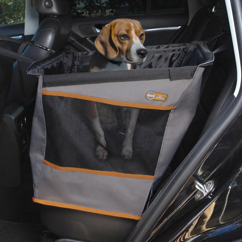 K&H Pet Products Buckle N' Go Dog Car Seat for Medium Dogs, Waterproof Fabric with Breathable Mesh & Adjustable Dog Seat Belt for Car, Dog Hammock for Car, Dog Carrier Dog Car Seat Cover - Gray SM/MD