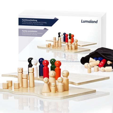Lumaland Pedagogical Game for TRAINING and FAMILY THERAPY Family and Systemic Constellations with 30 wooden figures