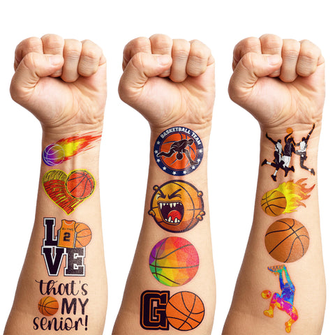 8 Sheets (96PCS) Basketball Temporary Tattoos Sports Theme Birthday Party Decorations Supplies Favors Decor Stickers For Kids Boys Girls Gifts Classroom School Prizes Rewards