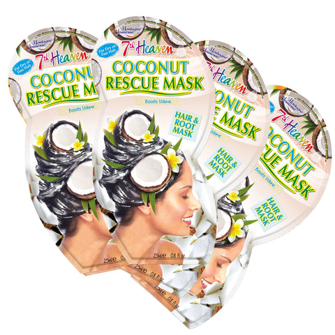 7th Heaven Coconut Hair & Root Rescue Mask, Pack of 4 - Hair Masks for Dry Damaged Hair - Hair Repair Treatment with Coconut Oil to Strengthen & Boost Volume