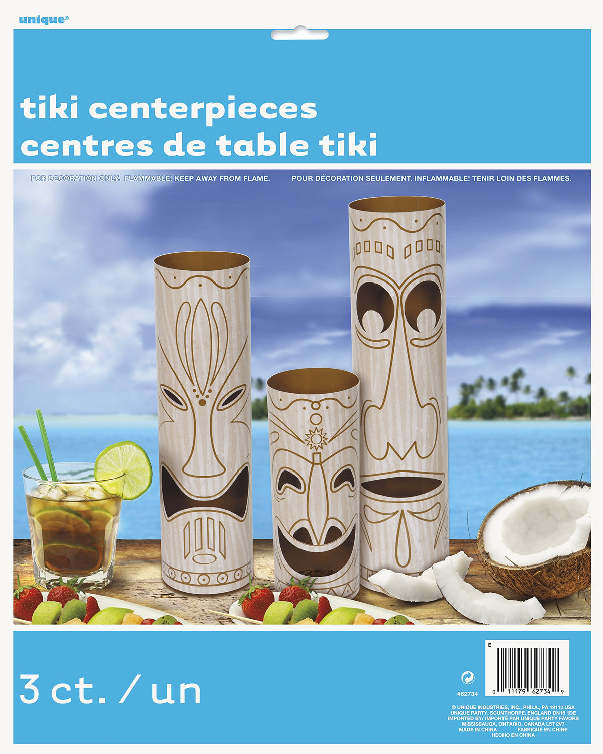 Paper Tiki Totem Pole Luau Centerpiece Decorations, Assorted 3ct