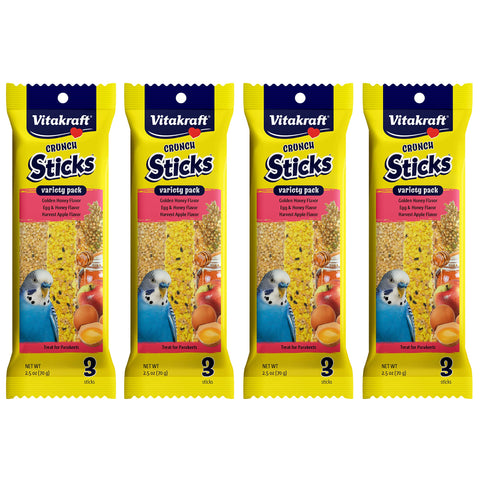 Vitakraft Crunch Sticks Parakeet Treat - Honey, Egg, and Apple- Pet Bird Treat Toy - Multi Variety Pack of 12 SticksÃƒÆ’Ã†â€™Ãƒâ€šÃ‚Â¢ÃƒÆ’Ã‚Â¢ÃƒÂ¢Ã¢â€šÂ¬Ã…Â¡Ãƒâ€šÃ‚Â¬ÃƒÆ’Ã¢â‚¬Å¡Ãƒâ€šÃ‚Â¦