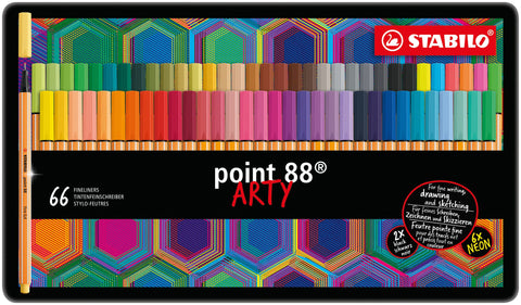STABILO Fineliner point 88 - ARTY - Tin of 66 - Assorted Colors