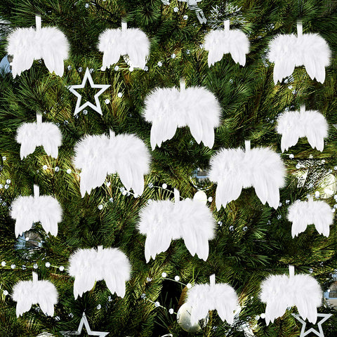 FEPITO 16 Pcs White Feather Christmas Decorations Angel White Feather Wing Ornament for Christmas Party Decoration DIY Craft