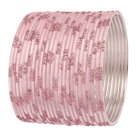Touchstone NEW Indian Bollywood Fresh Fashion Trend Setter Engraved Work Scintillating Rhinestone Blush Pink Pastel Color Designer Jewelry Adorable Bracelets Bangle. Set Of 24.For Women