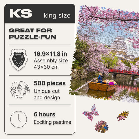 UNIDRAGON Original Wooden Jigsaw Puzzles - Nature Sakura, 500 pcs, King Size 16.9"x11.8", Beautiful Gift Package, Unique Shape Best Gift for Adults and Kids