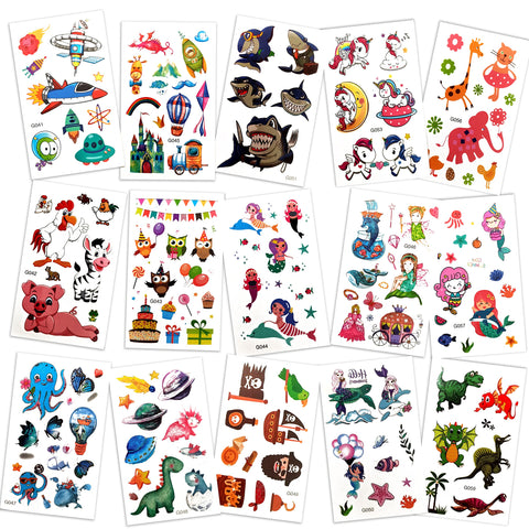 60 Sheets 800 Styles Temporary Tattoos for Kids, Mixed Styles Waterproof Tattoo Stickers for Boys and Girls Birthday Party Supplies - Unicorn/Mermaid/Dinosaur/Animal