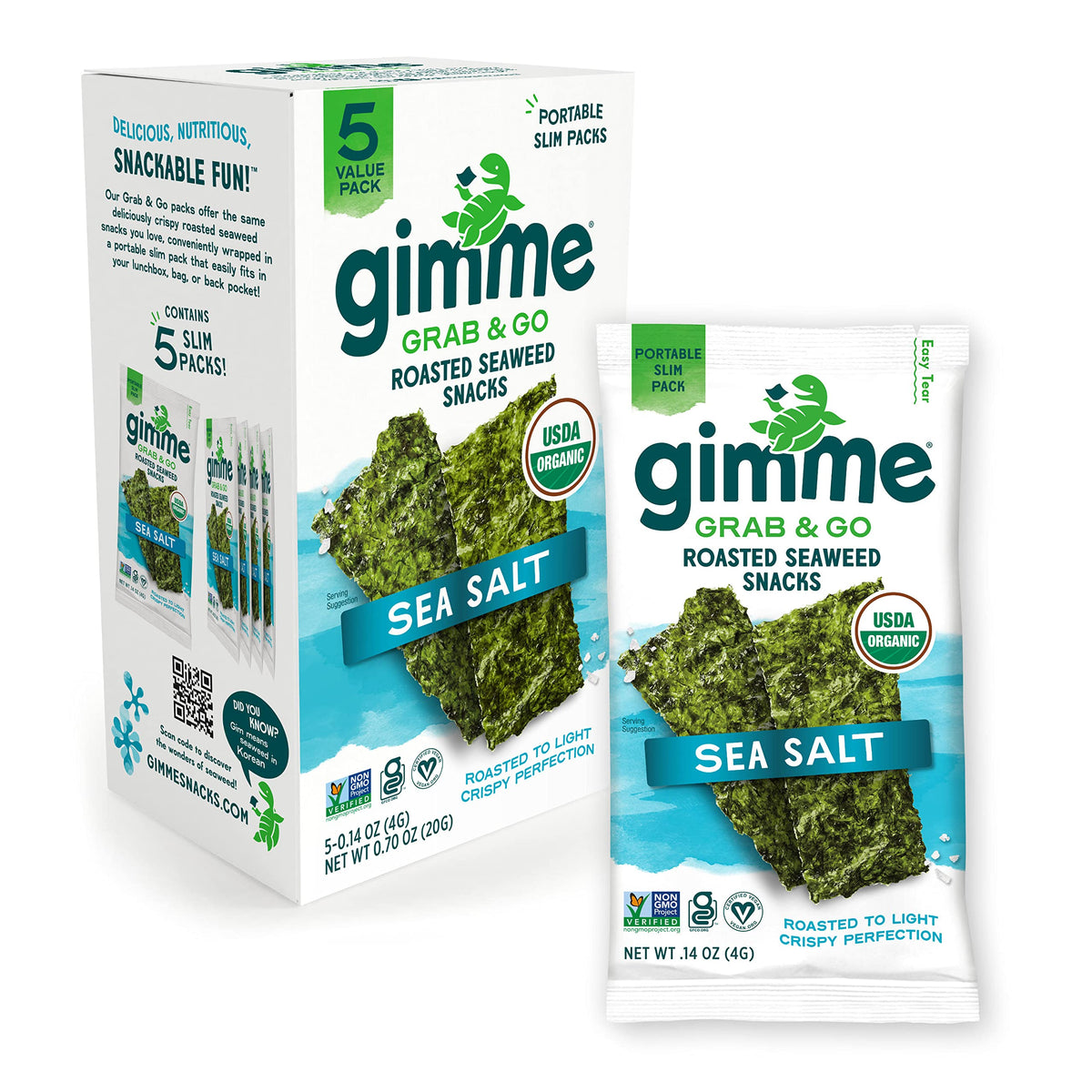 gimMe Grab & Go - Sea Salt - 5 Count - Organic Roasted Seaweed Sheets - Keto Vegan Gluten Free - Great Source of Iodine & Omega 3ÃƒÆ’Ã†â€™Ãƒâ€šÃ‚Â¢ÃƒÆ’Ã‚Â¢ÃƒÂ¢Ã¢â€šÂ¬Ã…Â¡Ãƒâ€šÃ‚Â¬ÃƒÆ’Ã‚Â¢ÃƒÂ¢Ã¢â€šÂ¬Ã…Â¾Ãƒâ€šÃ‚Â¢s - Healthy On-The-Go Snack for Kids Adults