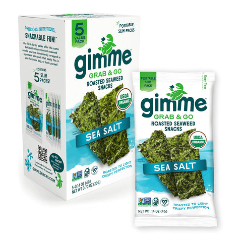 gimMe Grab & Go - Sea Salt - 5 Count - Organic Roasted Seaweed Sheets - Keto Vegan Gluten Free - Great Source of Iodine & Omega 3ÃƒÆ’Ã†â€™Ãƒâ€šÃ‚Â¢ÃƒÆ’Ã‚Â¢ÃƒÂ¢Ã¢â€šÂ¬Ã…Â¡Ãƒâ€šÃ‚Â¬ÃƒÆ’Ã‚Â¢ÃƒÂ¢Ã¢â€šÂ¬Ã…Â¾Ãƒâ€šÃ‚Â¢s - Healthy On-The-Go Snack for Kids Adults