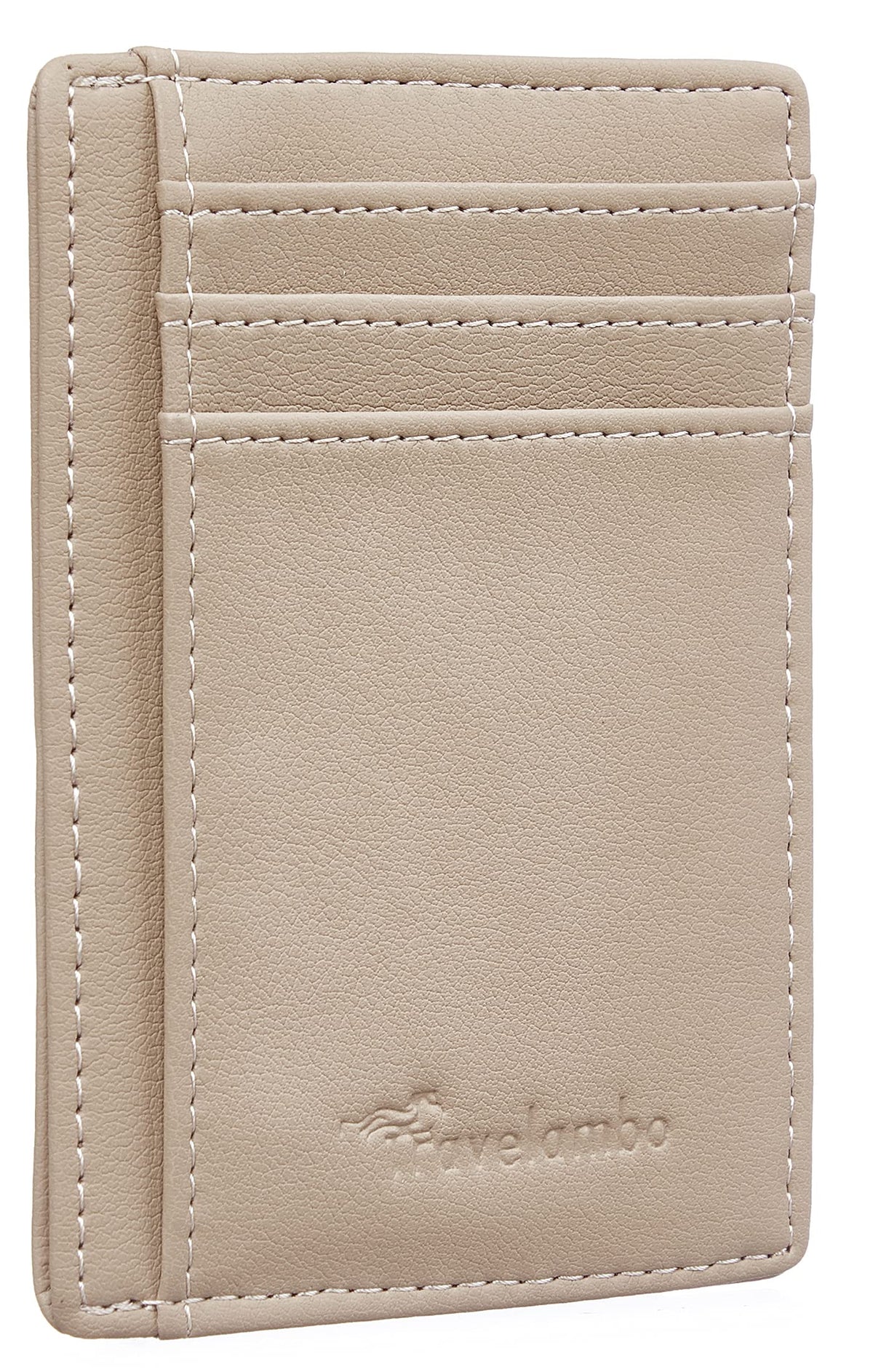 Travelambo Front Pocket Minimalist Leather Slim Wallet RFID Blocking Medium Size(Khaki)