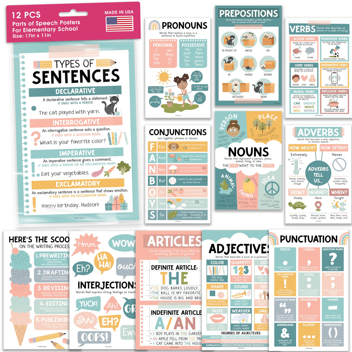 12 Boho Parts Of Speech Posters For Classroom - Parts Of Speech Posters For Elementary, English Classroom Decor, Homeschool Posters, ELA Posters, English Grammar Posters For Classroom, ELA Classroom