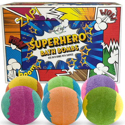 Bath Bombs for Kids with Toys Inside - Organic Bubble Bath Fizzies with Superhero Toy Surprises. Gentle and Kids Safe Bath Balls. Birthday Gifts for Kids - Boys, Girls