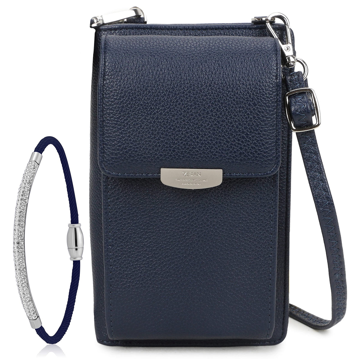 Crossbody Phone Bag for Women & Girls | Small Leather Handbag with Multiple Compartments & Card Holder Wallet | Detachable & Adjustable Shoulder Strap | Purse Includes Matching Bracelet | UK Brand