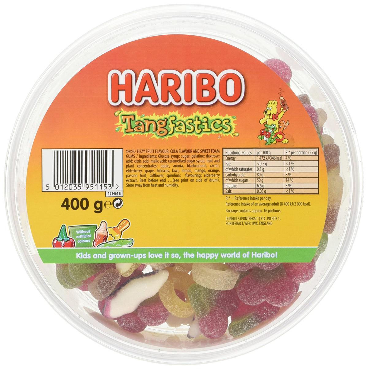 Haribo Tangfastics Bulk Sweets Drum, 400 g