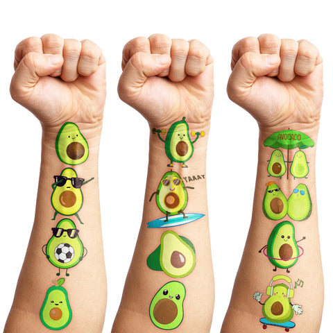 8 Sheets (96PCS) Cute Avocado Temporary Tattoo Stickers Fruit Themed Birthday Party Supplies Decorations Favors For Kids Boys Girls Gifts Classroom School Prizes Rewards