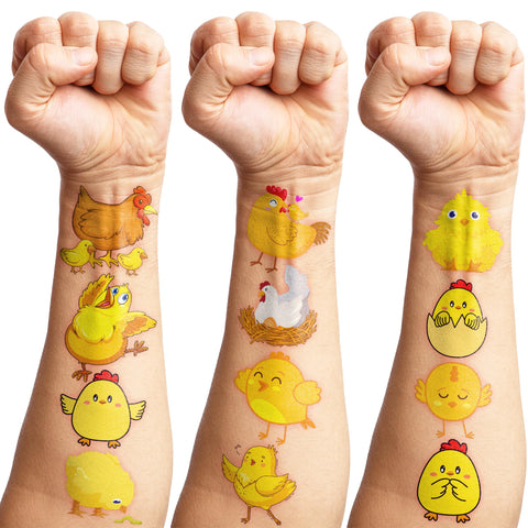 Generic Chicken Temporary Tattoos Birthday Party Supplies Favors Decorations Super Cute 96PCS Fake Tattoos Stickers for Boys Girls School Classroom Rewards Gifts Ideal