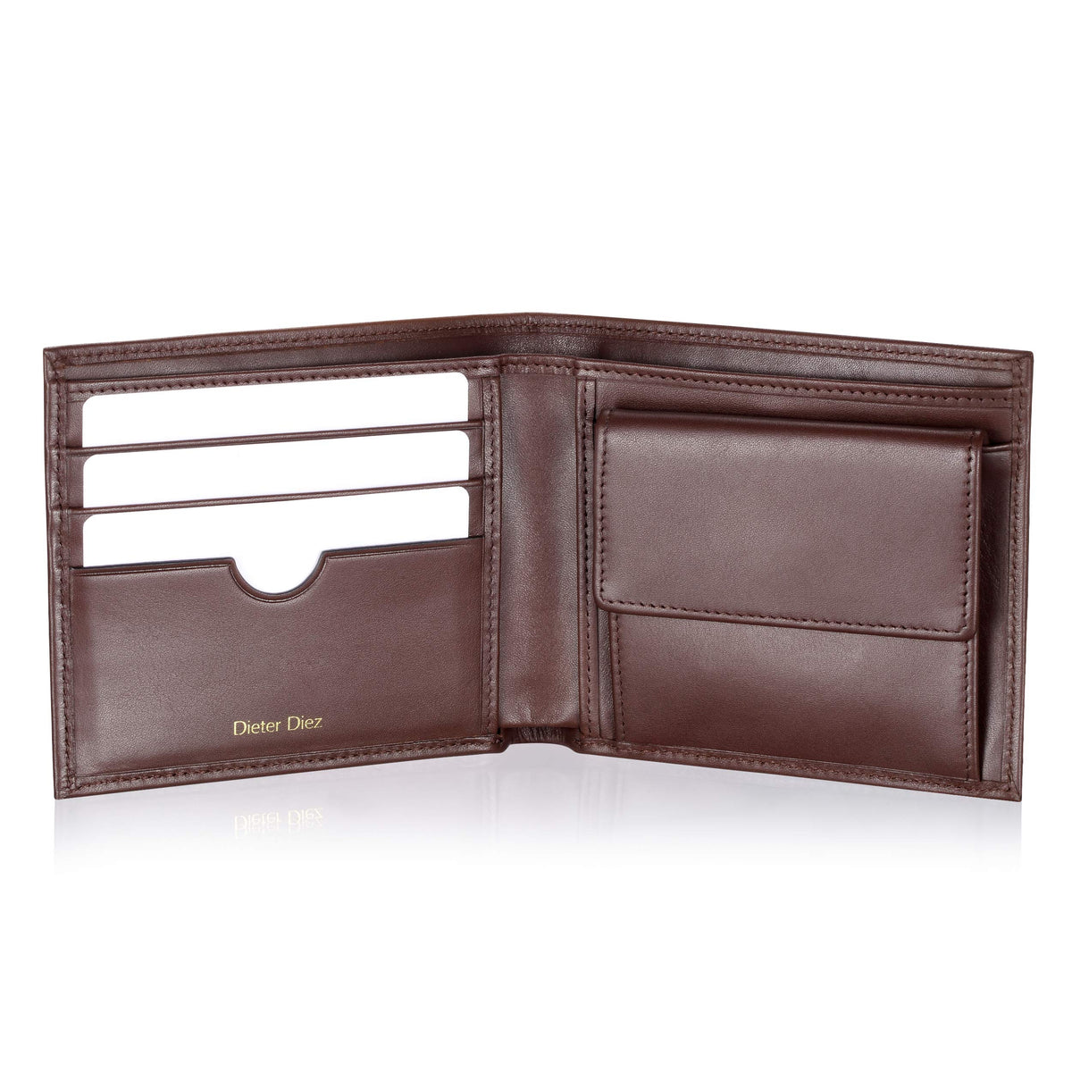 HISCOW Full Grain Leather Bifold Wallets for Men, Slim Minimalist Mens Wallet, Gifts for Dad Birthday Fathers Day, Coffee, 3cc & 1 Coin Case, M, Classic