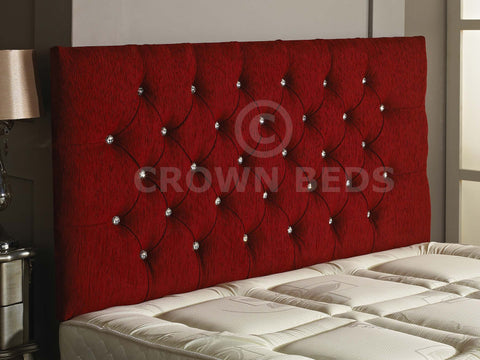 CROWNBEDSUK CHESTERFIELD DIAMANTE BUTTON HEADBOARD IN 2ft6,3ft,4ft,4ft6,5ft,6ft !!!!NEW!!!! (RED, 4FT6 (DOUBLE) DIAMANTE)