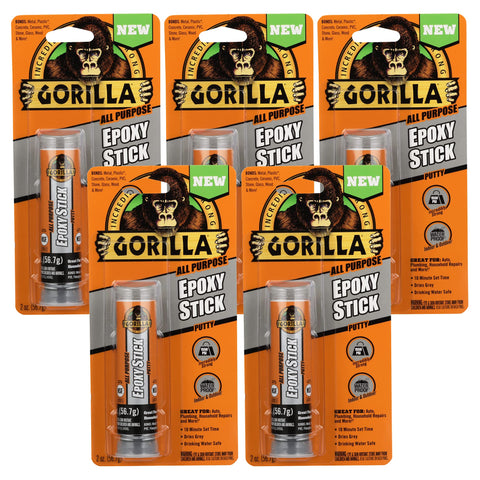 Gorilla All Purpose Epoxy Putty Stick, 2 Ounce, Grey (Pack of 5)