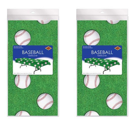 Beistle Baseball Tablecovers, 54ÃƒÆ’Ã‚Â¢ÃƒÂ¢Ã¢â‚¬Å¡Ã‚Â¬Ãƒâ€šÃ‚Â x 108ÃƒÆ’Ã‚Â¢ÃƒÂ¢Ã¢â‚¬Å¡Ã‚Â¬Ãƒâ€šÃ‚Â, 2 Pieces - Plastic Table Cloth, Baseball Party Decorations, Baseball Birthday Party Supplies, Baseball Decorations for Party, Rectangular Table Cloth