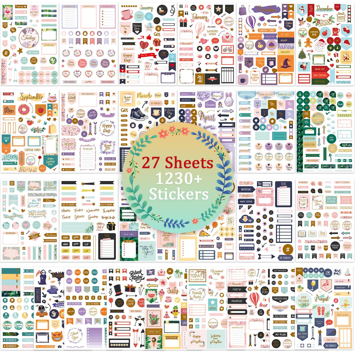 Aesthetic Planner Stickers -27 Sheets/1230+ Planner Stickers, Cute Daily Planner Stickers Perfect Planner Accessories for Planning or Decorating Planners, Journals & Calendars