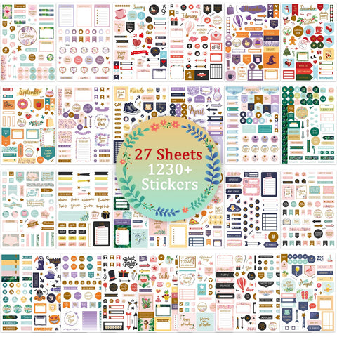 Aesthetic Planner Stickers -27 Sheets/1230+ Planner Stickers, Cute Daily Planner Stickers Perfect Planner Accessories for Planning or Decorating Planners, Journals & Calendars
