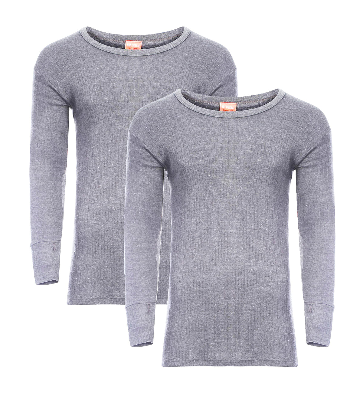 Heatwave® Pack of 2 Men's Thermal Long Sleeve Top, Warm Underwear Baselayer, S M L XL XXL Thermals, Small Grey