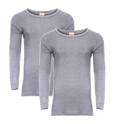 Heatwave® Pack of 2 Men's Thermal Long Sleeve Top, Warm Underwear Baselayer, S M L XL XXL Thermals, Small Grey