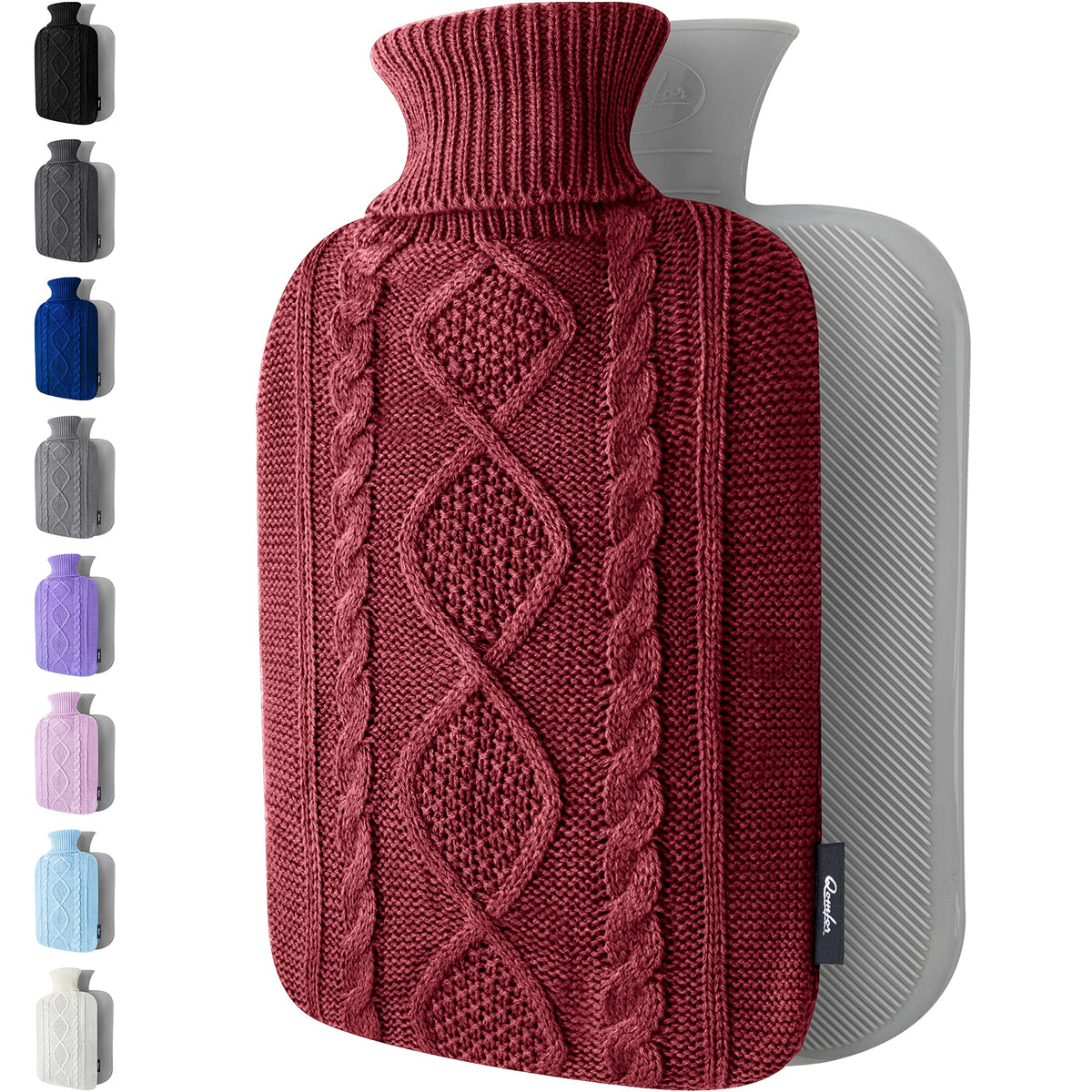 Qomfor Hot Water Bottle with Cover UK - Soft Premium Faux Fur, 1.8L Hot Water Bottle for Period Pain Relief, Back Pain & Shoulder Pain - Cozy Gifts for Women & Men - Luxury Comfort (Bordeaux)