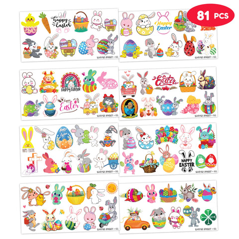 Easter Temporary Tattoos - Bunny 80PCS Easter Rabbit Basket, Religious Themed Stickers for Kids Birthday Party Supplies Decorations Favors and Prizes - Cute Gifts for Boys and Girls Ideal School