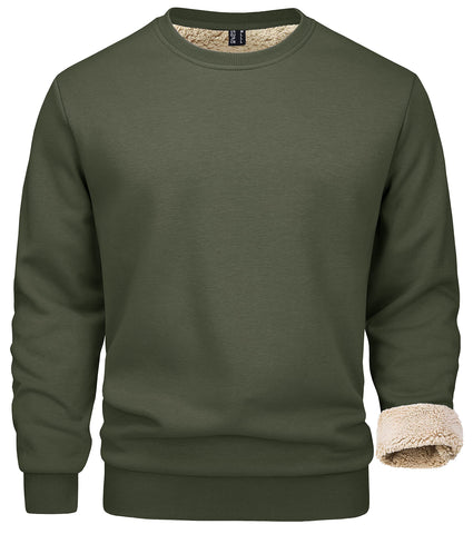 MAGCOMSEN Thermal Underwear Mens Winter Tops Classic Plain Color Sweatshirts Breathable Cotton Sweatshirts Fleece Pullover Mens Classic Crewneck Tops Casual Wear Sweatshirts, Army Green