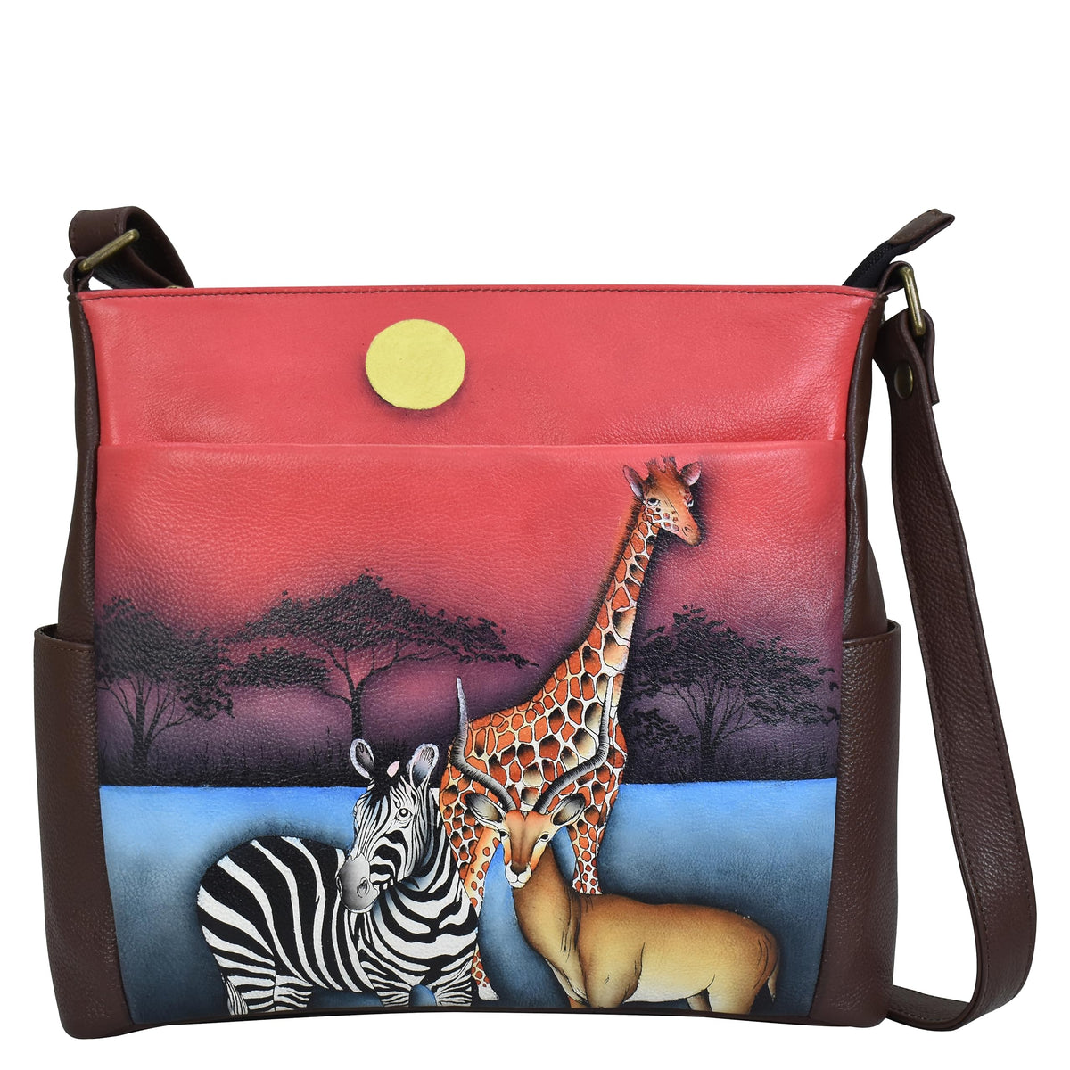 Anna by Anuschka Women's Hand-Painted Leather Crossbody with Side, Pockets-African Dusk, One Size