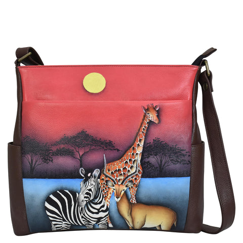 Anna by Anuschka Women's Hand-Painted Leather Crossbody with Side, Pockets-African Dusk, One Size