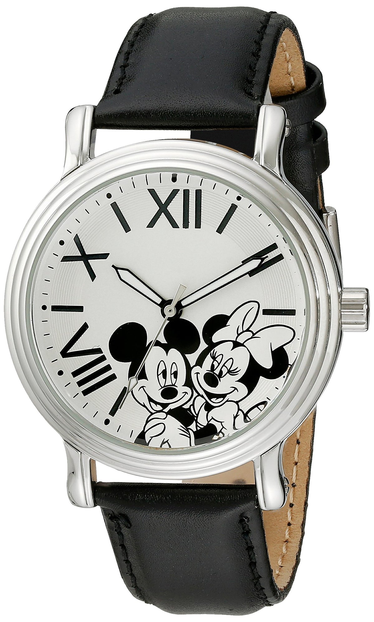 Disney Women's W001860 Mickey & Minnie Analog Display Analog Quartz Black Watch, Silver, Mickey Quartz Watch