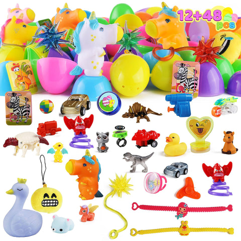 JOYIN 60 Pcs Pre Filled Easter Eggs with Toys Combo Set, 12 3.25ÃƒÂ¢Ã¢â€šÂ¬Ã‚Â Eggs and 48 2.2ÃƒÂ¢Ã¢â€šÂ¬Ã‚Â Eggs, Bright Colors Easter Eggs for Easter Basket Stuffers, Easter Party Favors, Easter Egg Hunt, Classroom Events
