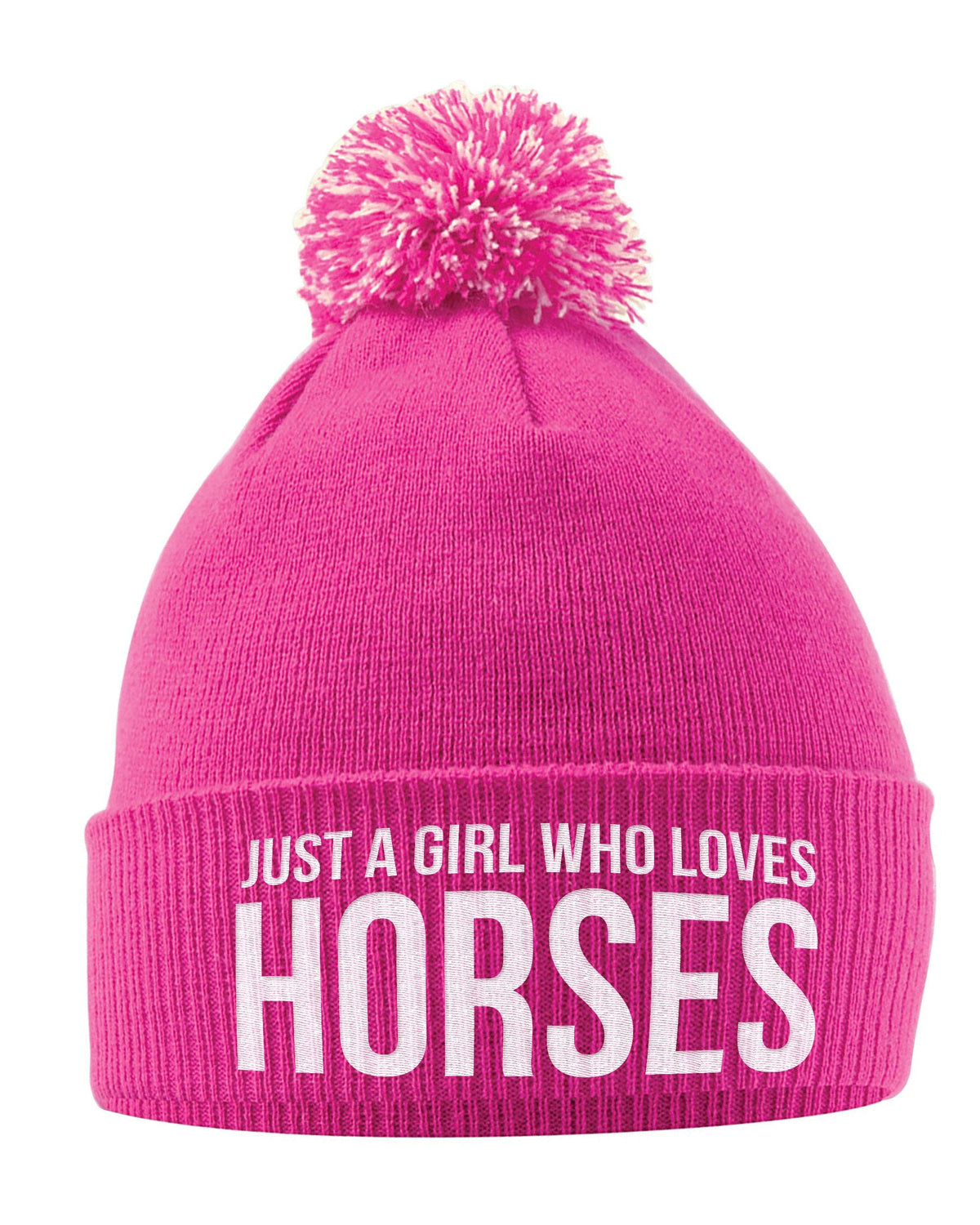 Just A Girl Who Loves Horses Bobble Hat- Horse Riding Hat - Equestrian Accessories - Horse Gifts For Girls - Horse Loving Girls - Winter Pom Pom Hats For Girls - Horse Riding Presents Women